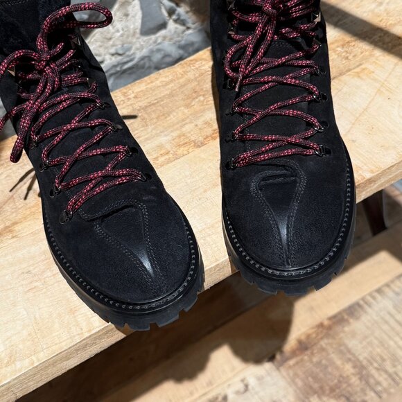 Valentino Black Suede Shearling Lined Winter Hiking Boots - Picture 12 of 13